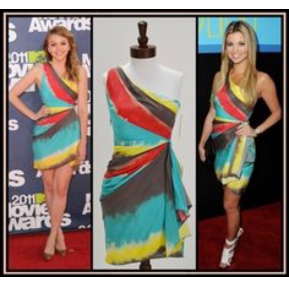 Alice + Olivia one shoulder rainbow dress Sz 6